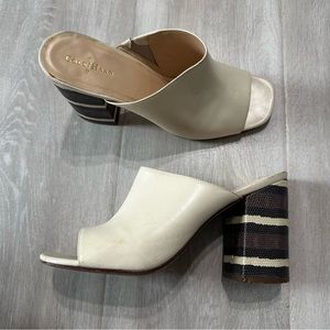 Cole Haan Cream Off White Leather Slides Block Heel Sz 9.5M
